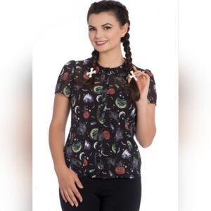 Hell Bunny Halloween Print Blouse, GUC, Size 2X